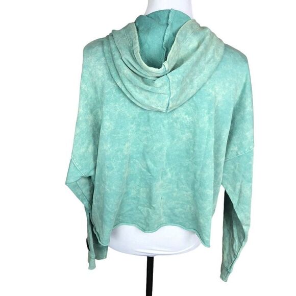 DKNY Hoodie Drawstring Cropped Green Yellow Tie Dye Left Chest Logo Pullover XL - Picture 2 of 15